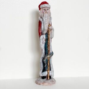 Vintage Santa with staff, ceramic Christmas figurine, hand painted, sparkle